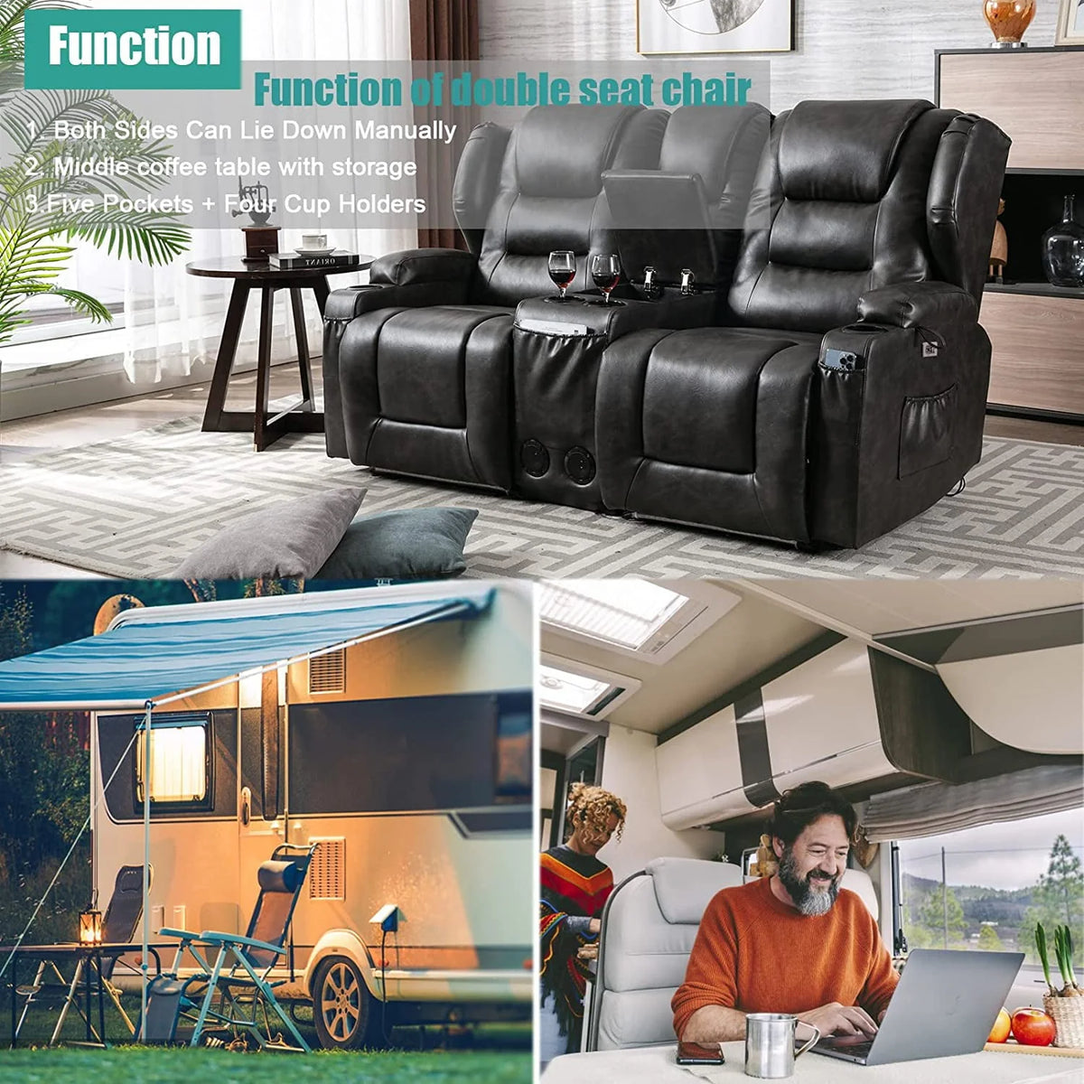 IPKIG Electric Home Theater Seating - Power Recline Chair Loveseat RV Sofa with Console - Product image 10