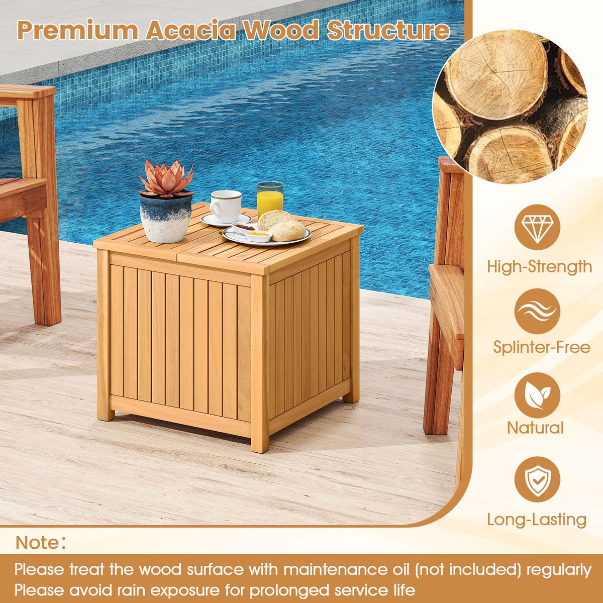 Tangkula 2-in-1 Outdoor Side Table with Storage Acacia Wood Slatted Coffee Table Square Slatted End Storage - Product image 5