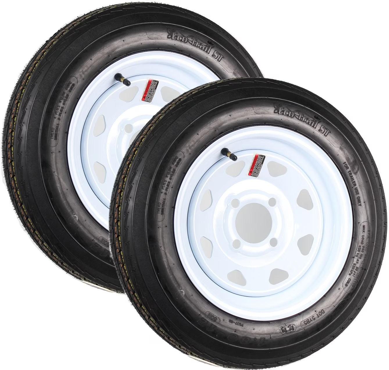 Ecustomrim 2 - Pack Trailer Tires on Rims 4.80 - 12 480 - 12 4.80 x 12 Load B 4 Lug White Wheel - Product image 1