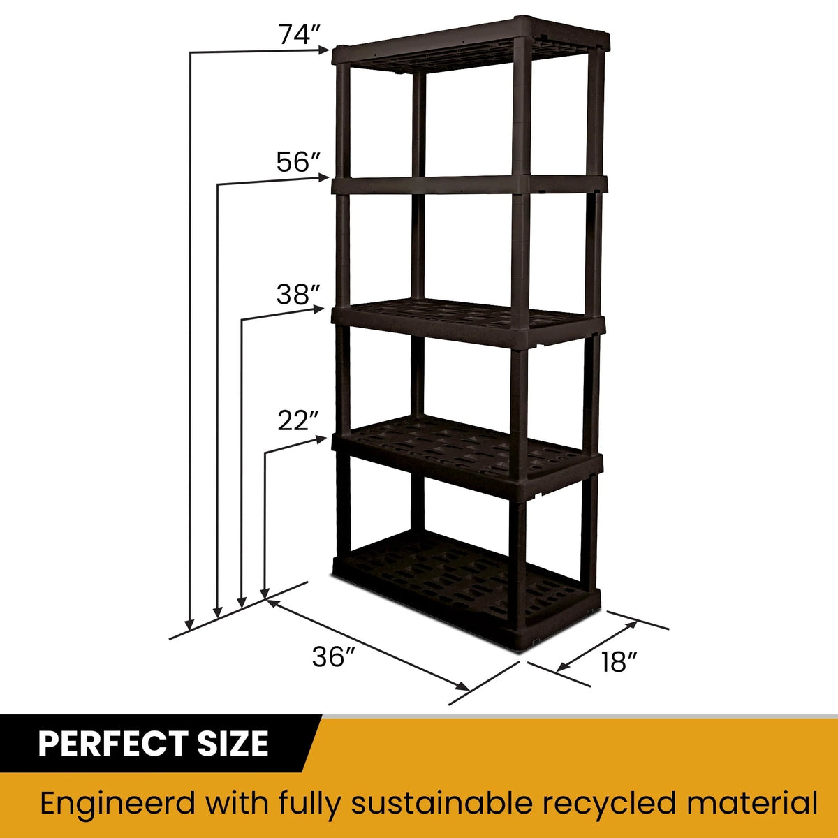 Hyper Tough Large 5 - Tier Shelving Unit, W36 x D18 x H74" Interlocking Multipurpose Organizer, Black - Product image 2