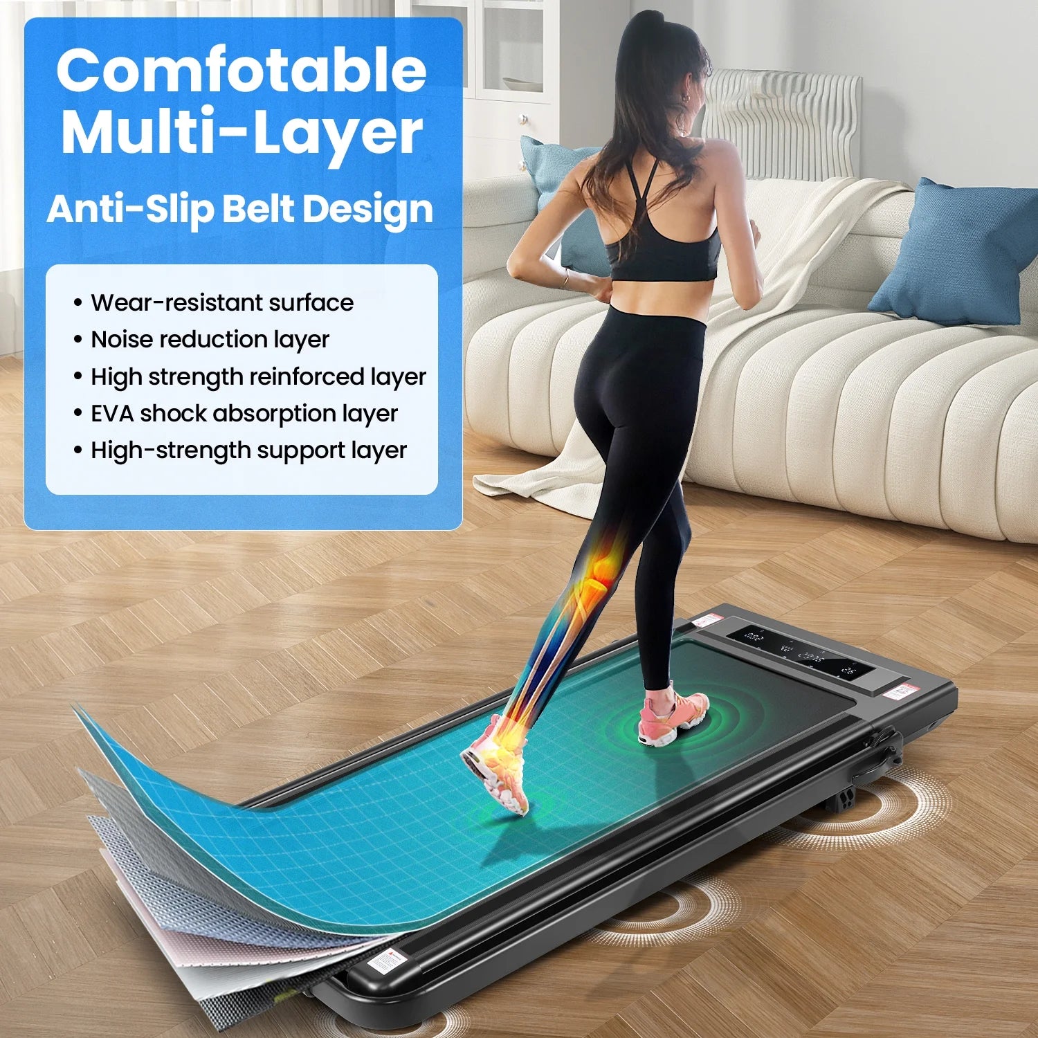 2 in 1 Walking Pad Treadmill with Incline, 2.5HP Under Desk Treadmill with Handle Remote Control & LED - Product image 16