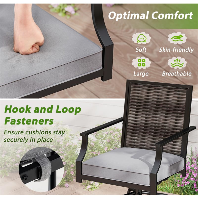 Outdoor PE Wicker Swivel Bar Stools Set of 2, Metal Frame Counter Height Patio Chairs with Back & Cushions - Product image 7