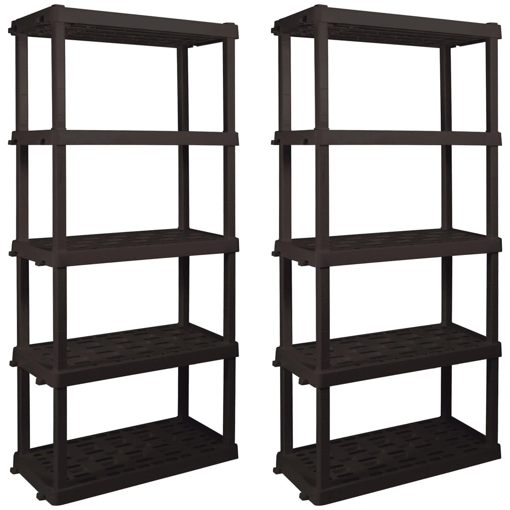 Hyper Tough Large 5 - Tier Shelving Unit, W36 x D18 x H74" Interlocking Multipurpose Organizer, Black, Pack of 2