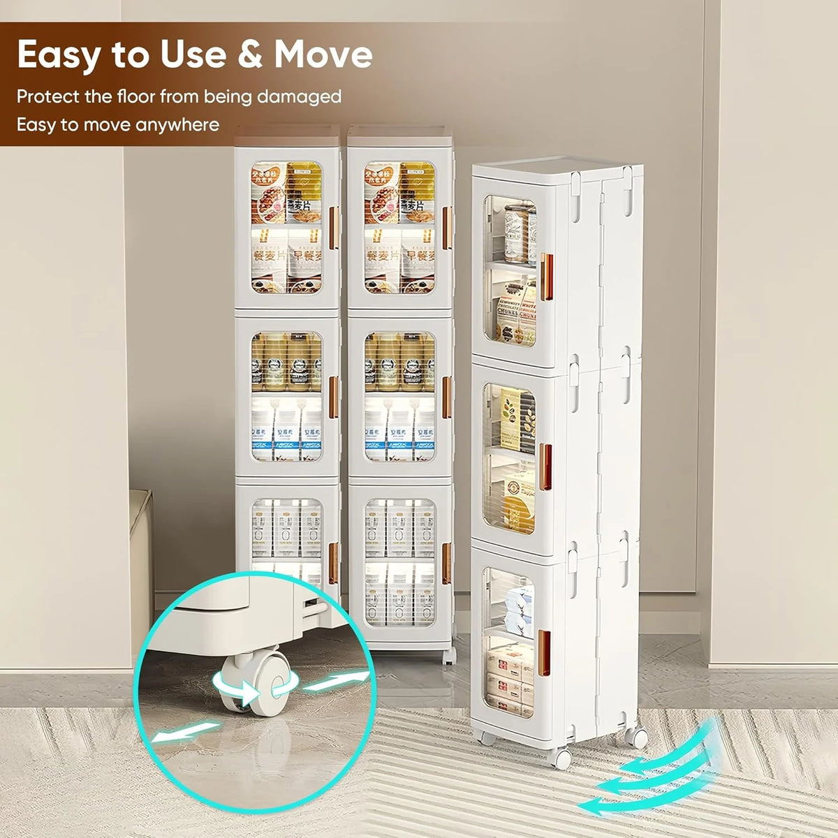 Slim Kitchen Pantry Storage Cabinet with Doors and Shelves, 3 - Tiers Plastic Narrow Storage Organizer - Product image 5