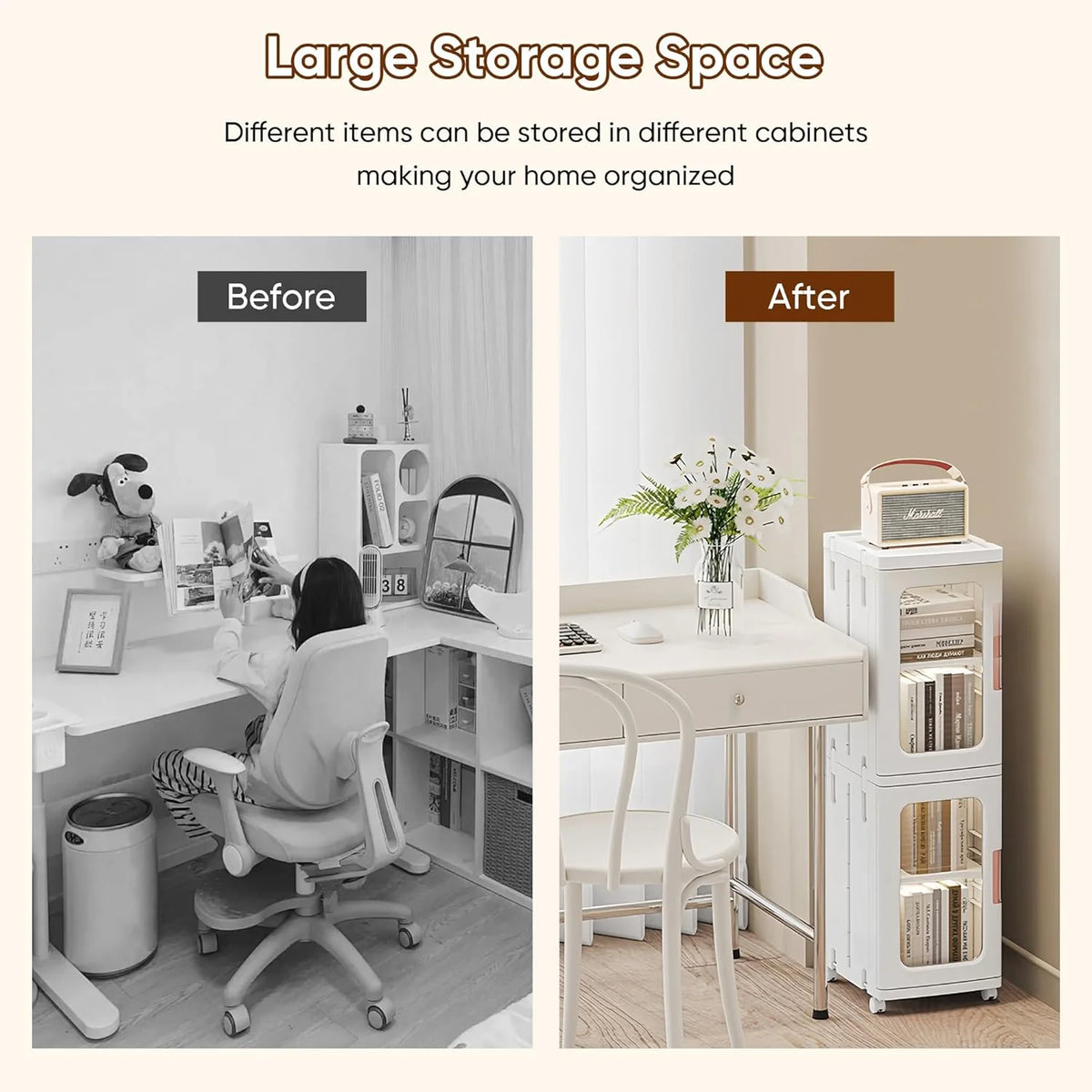 Slim Kitchen Pantry Storage Cabinet with Doors and Shelves, 3 - Tiers Plastic Narrow Storage Organizer - Product image 13