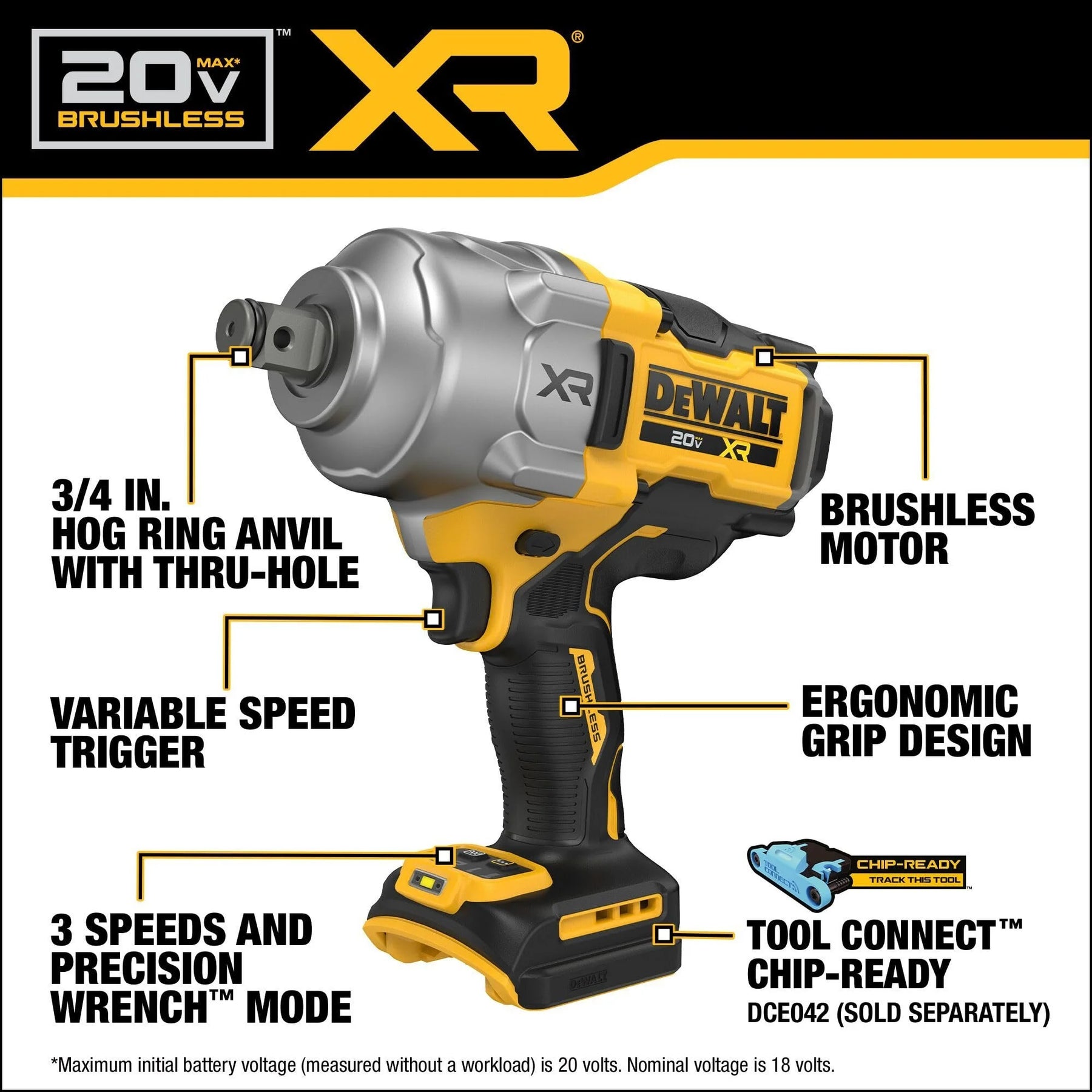 DEWALT 20V MAX XR Brushless Cordless 3/4 In. High Torque Impact Wrench with Hog Ring Anvil Tool Only - Product image 3