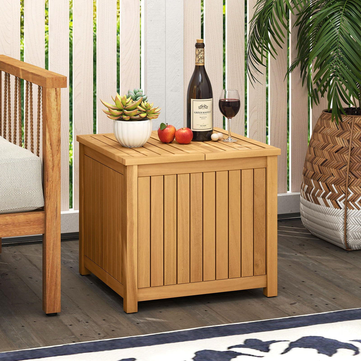 Tangkula 2-in-1 Outdoor Side Table with Storage Acacia Wood Slatted Coffee Table Square Slatted End Storage - Product image 2