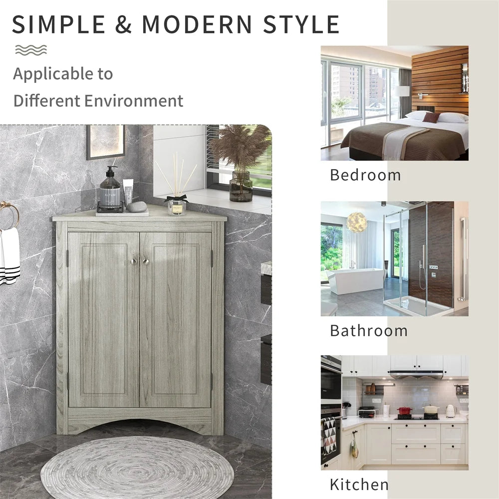 Home Floor Corner Cabinet with Adjustable Shelves and Two Doors, Triangle Bathroom Storage Cabinet - Product image 7