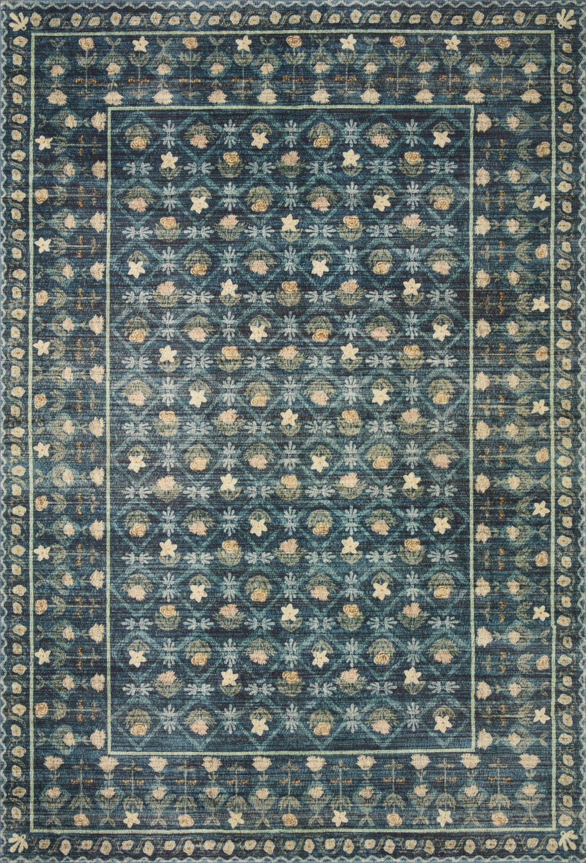 Rifle Paper Co. x Loloi 5'0" x 7'6" Indigo Eden feat. CloudPile Lattice (EDE-03) Area Rug - Product image 1