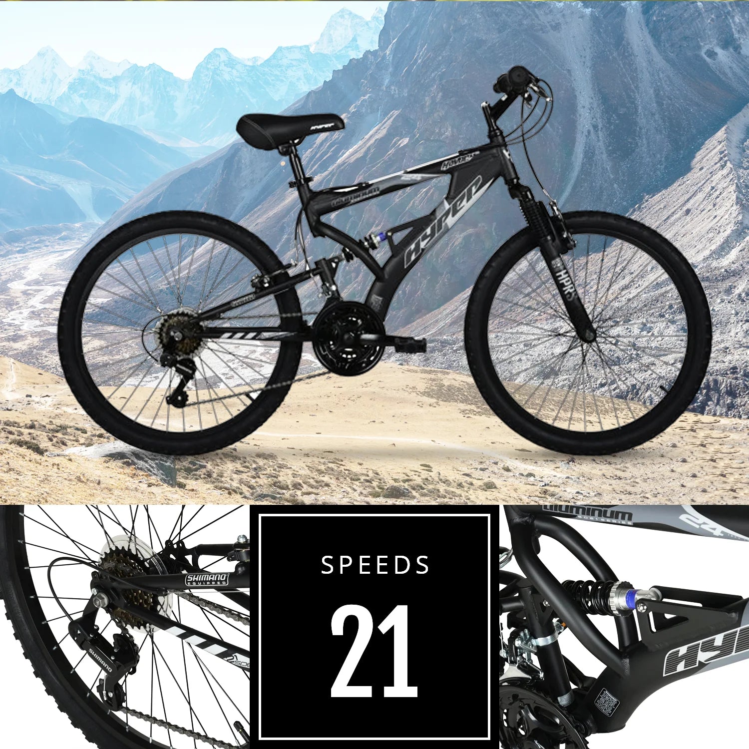24" Hyper Bicycles Havoc Mountain Bike, Youth/Adult, Recommended Ages 10 - 14 Years Old, Black - Product image 4