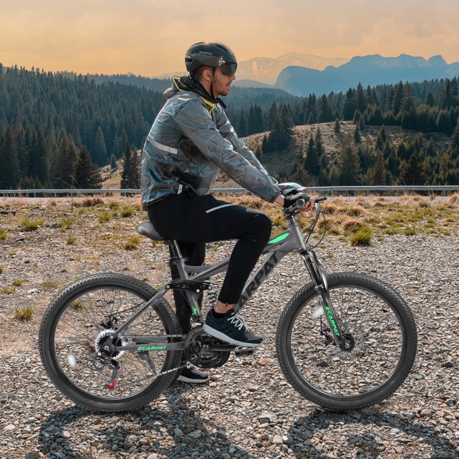 Ecarpat 26 in Mountain Bike, 21 - Speed Bike with Dual Suspension, High - Carbon Steel Frame and Disc Brakes, MTB Commuter Bicycles for Men Women, Black - Blue