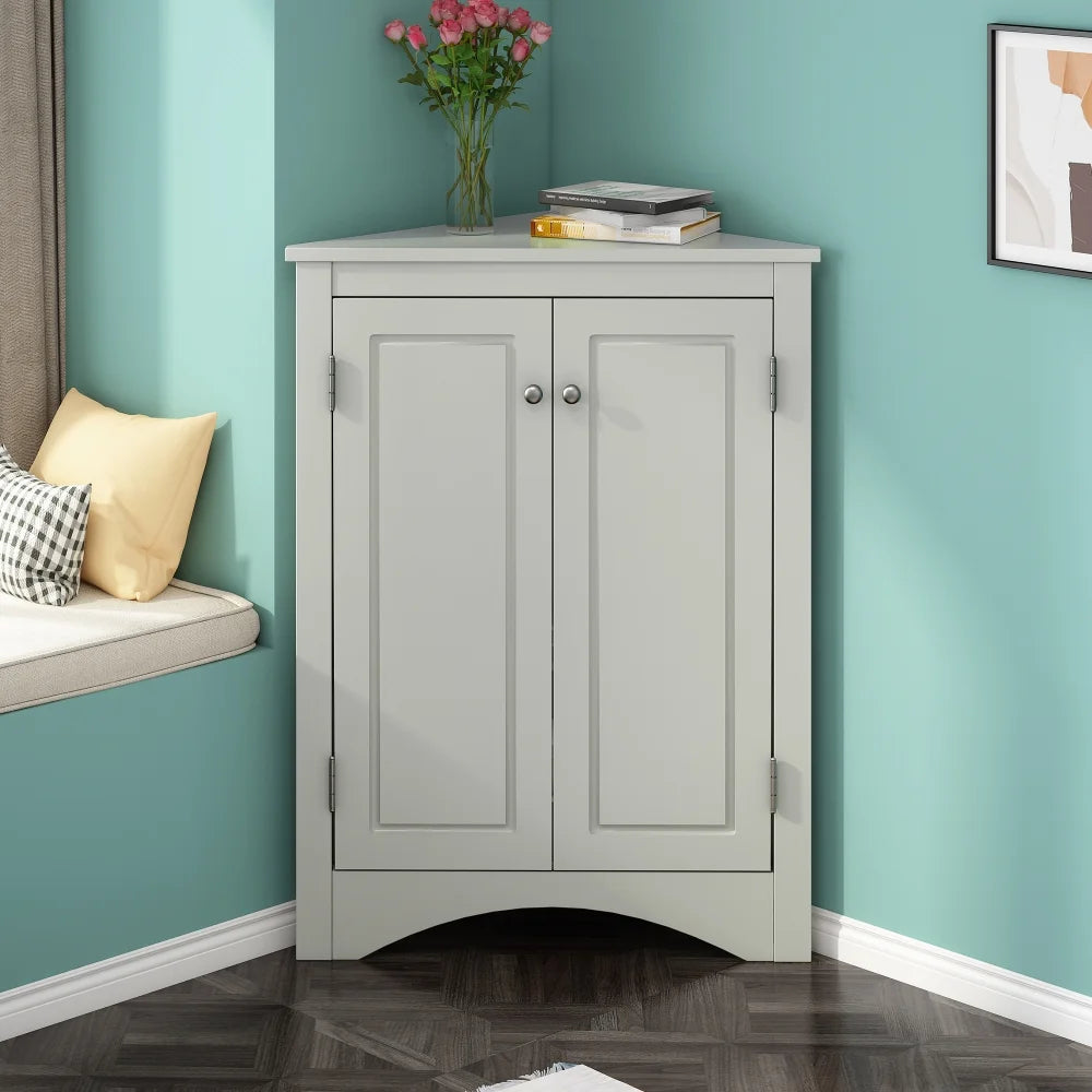 Home Floor Corner Cabinet with Adjustable Shelves and Two Doors, Triangle Bathroom Storage Cabinet - Product image 19
