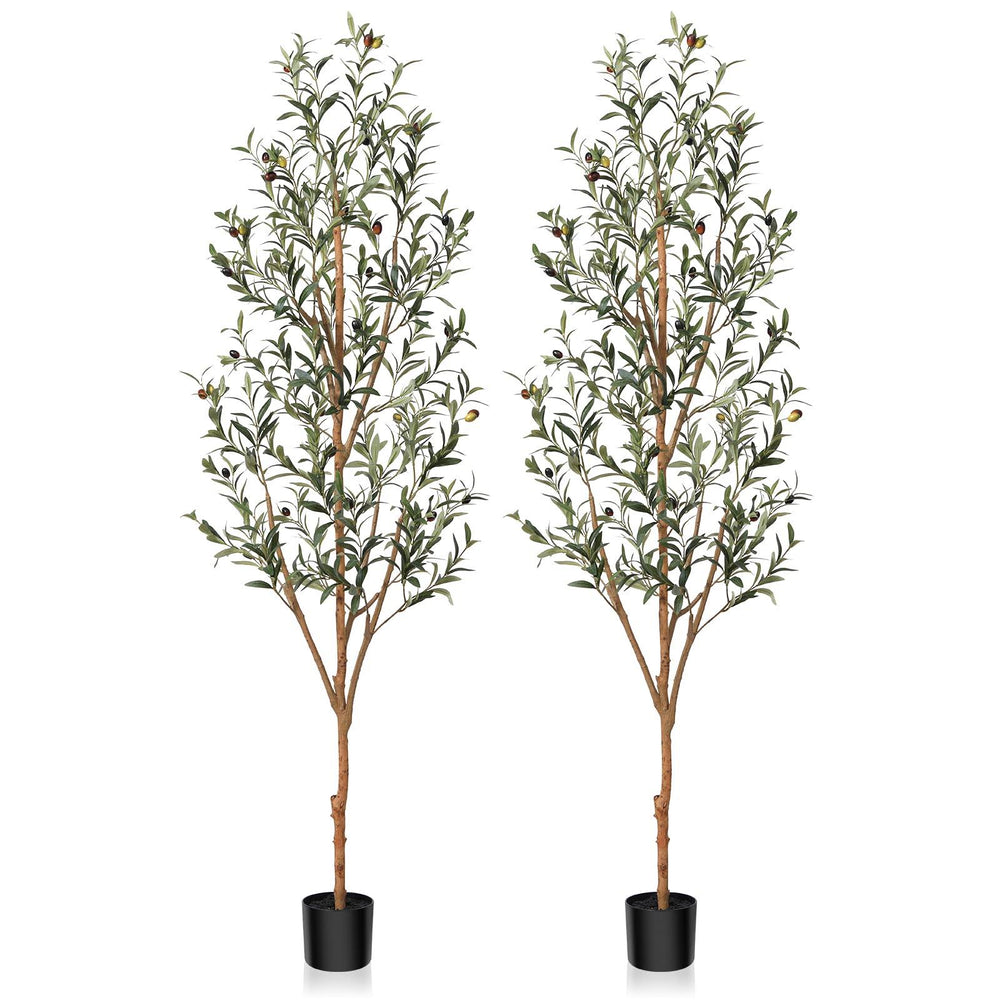Kazeila Artificial Olive Tree 6ft Tall Faux Silk Plant for Home Office Decor Indoor Fake Potted Tree with Natural Wood Trunk and Lifelike Fruits, 2