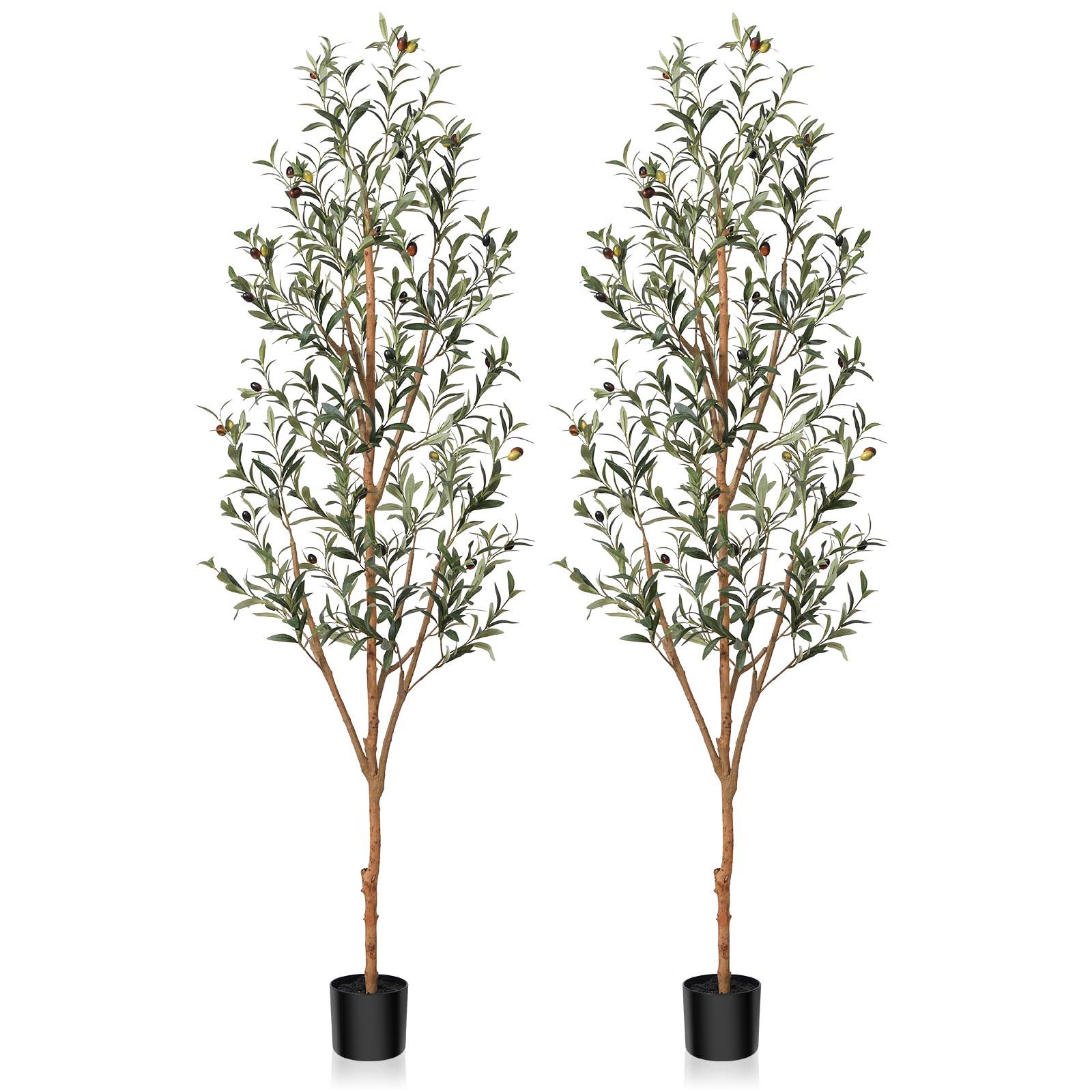 Kazeila Artificial Olive Tree 6ft Tall Faux Silk Plant for Home Office Decor Indoor Fake Potted Tree with Natural Wood Trunk and Lifelike Fruits, 2
