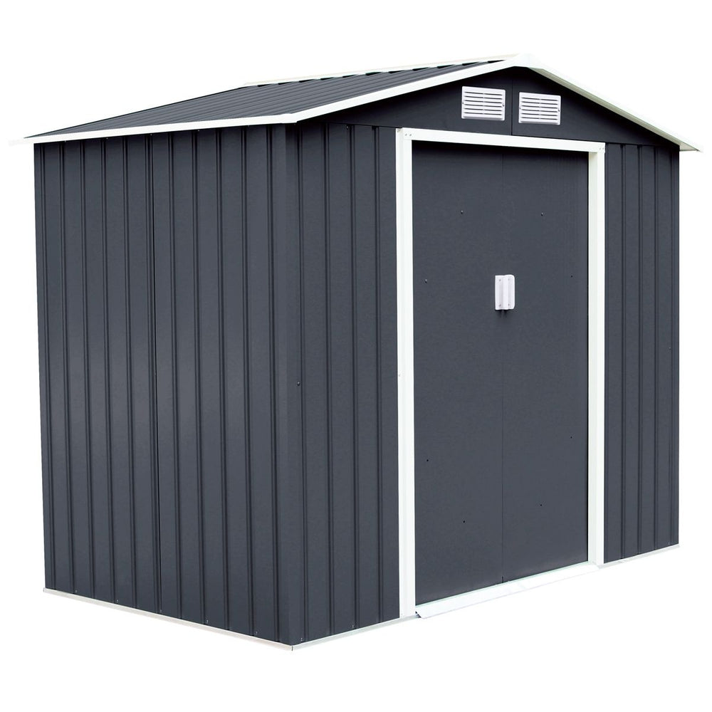 Galvanized Sheet Garden Shed Tool Storage Shed Double Door 2 Vents, 277x191x192cm, Gray and White