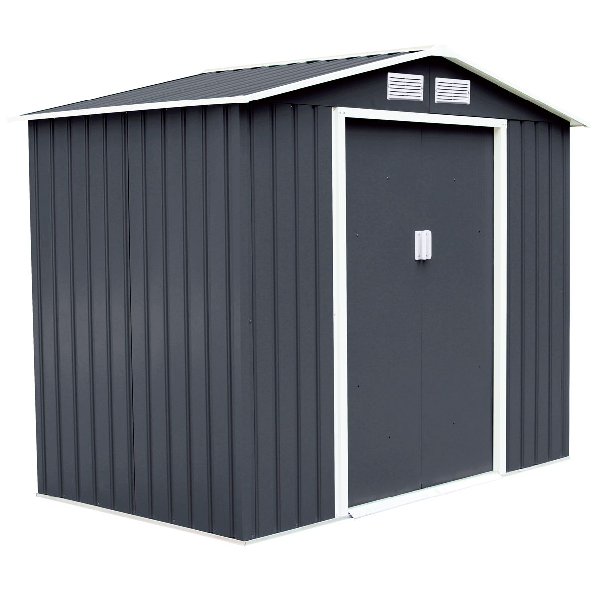 Galvanized Sheet Garden Shed Tool Storage Shed Double Door 2 Vents, 277x191x192cm, Gray and White -