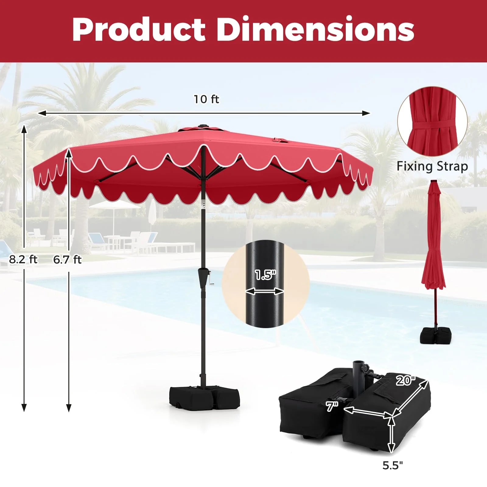 Tangkula 10 FT Patio Umbrella with Base Included with 2 Sandbags - Product image 5