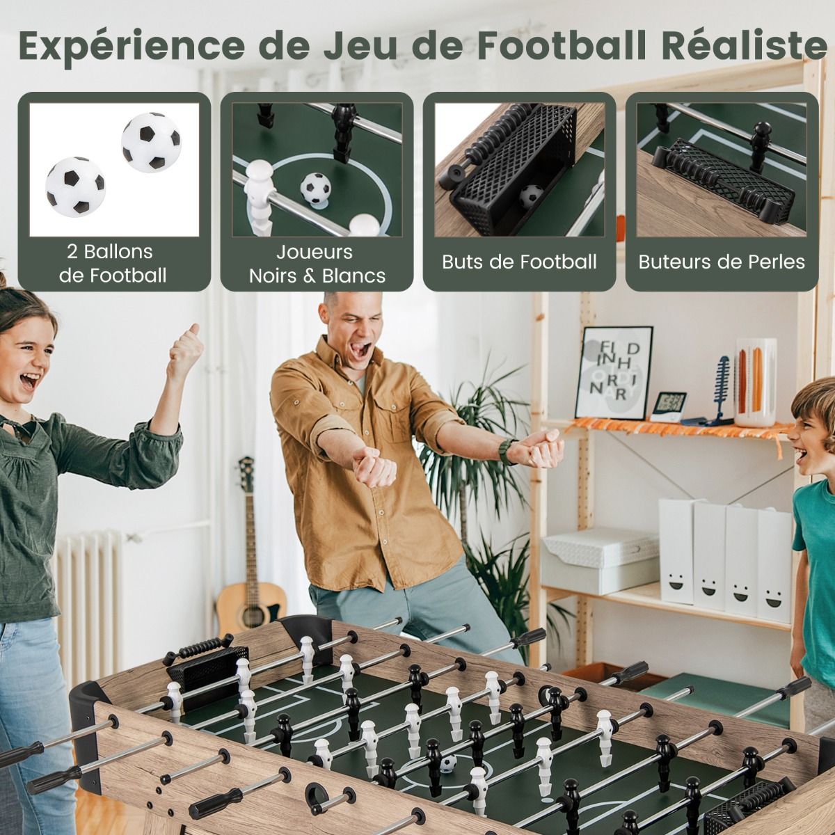 138 cm Foosball Table Arcade Football Game Table 2 Balls 26 Players 2 Score Markers Adjustable Feet -