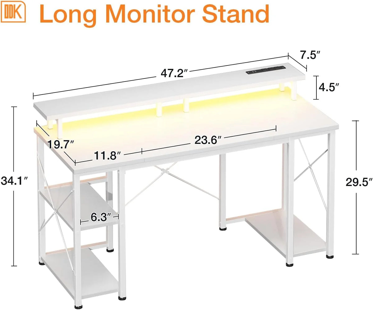 ODK 48 in Gaming Desk with LED Lights & Power Outlets, Computer Desk with Monitor Stand & Storage Shelves - Product image 3