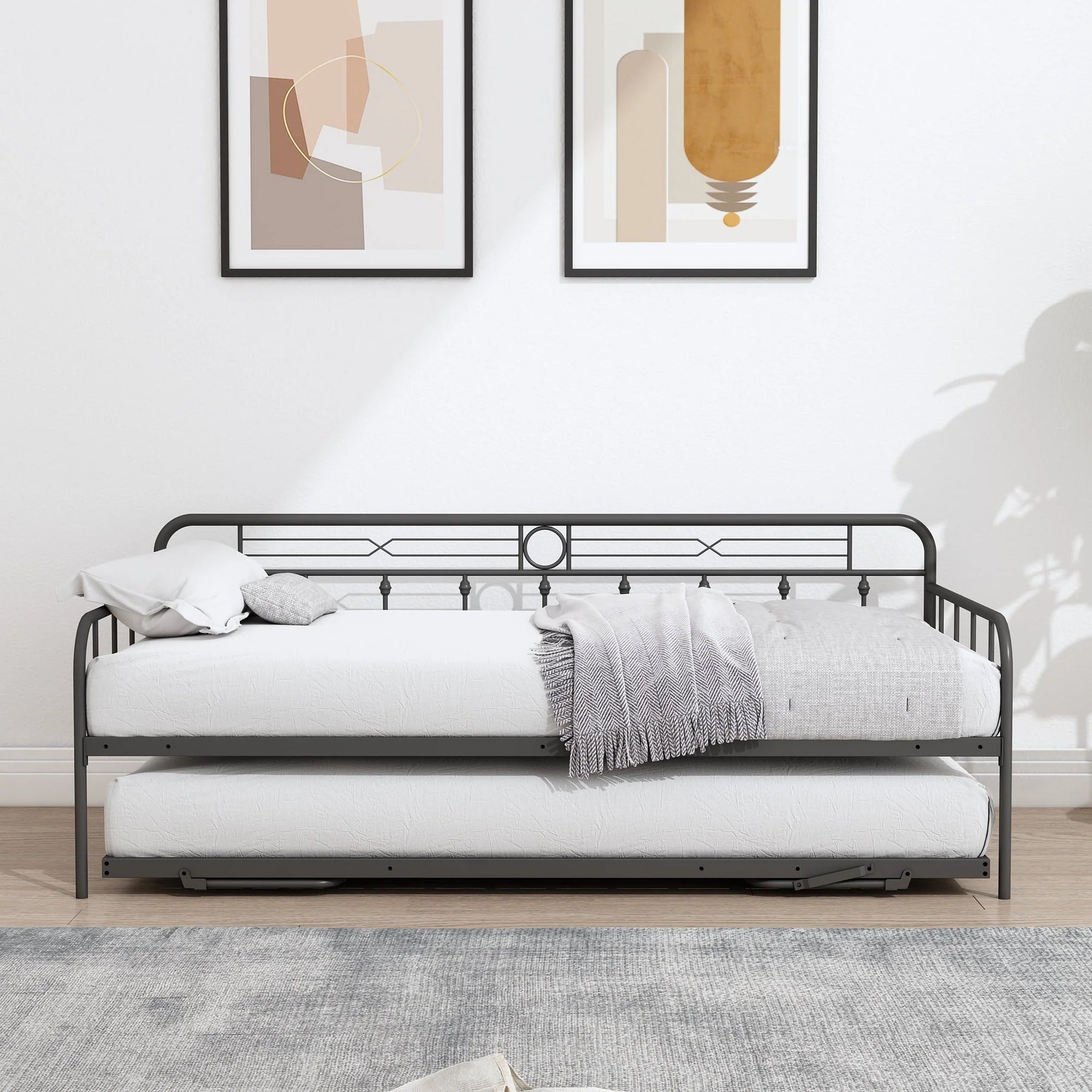 Sesslife Metal Daybed with Adjustable Trundle, Twin Size Daybed with Twin Size Pop up Trundle Bed, Heavy - Product image 9