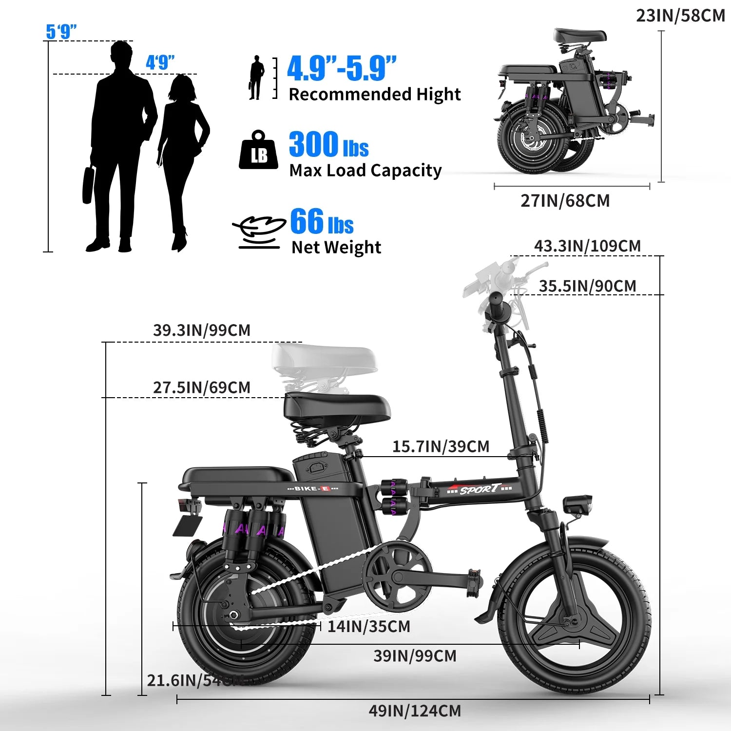 AZHAR 1200W Foldable Electric Bike for Adults, 48V 15ah Removable Battery, 14" Ebike, UL 2849 - Product image 2