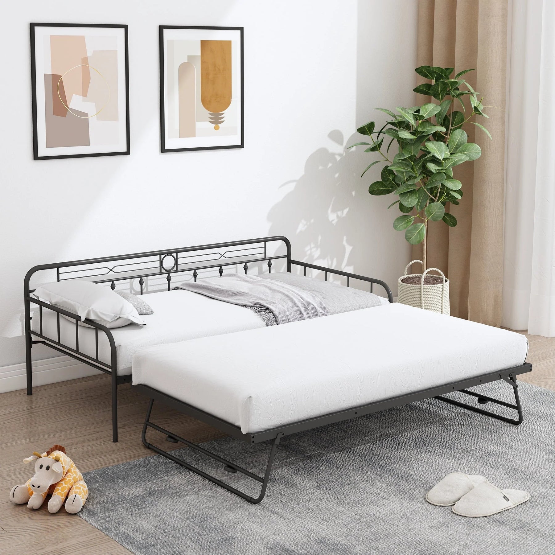 Sesslife Metal Daybed with Adjustable Trundle, Twin Size Daybed with Twin Size Pop up Trundle Bed, Heavy - Product image 6