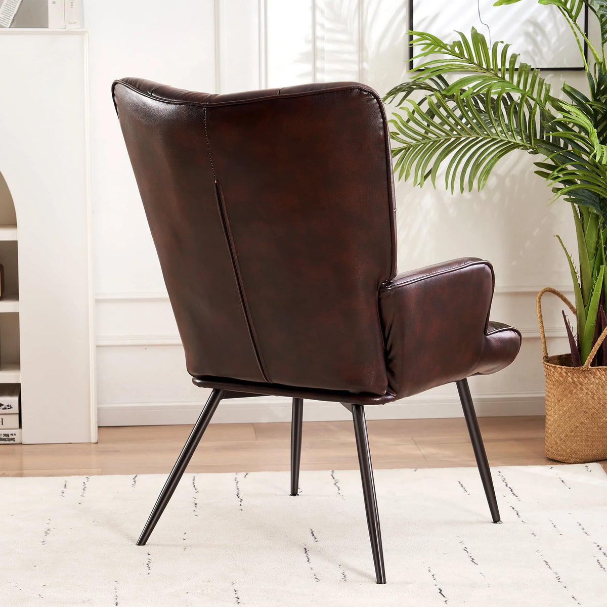 Unikome Livingroom Chair Modern Accent Chair, Faux Leather Wingback Accent Chair PU Leather Accent Chair for Home Office/Living Room/Bedroom, Maroon