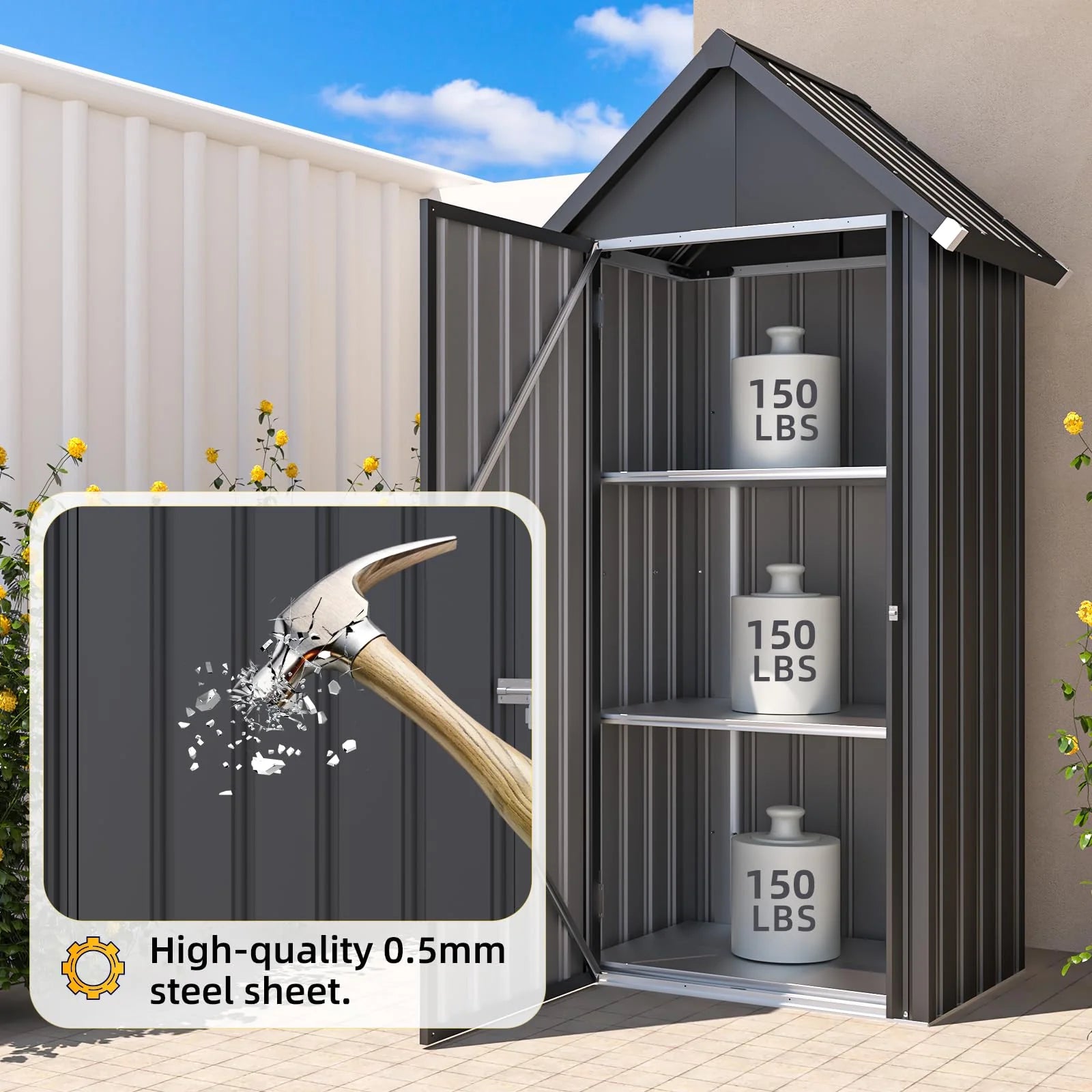 AECOJOY Vertical Outdoor Storage Cabinet with 2 Removeable Shelves - Product image 6