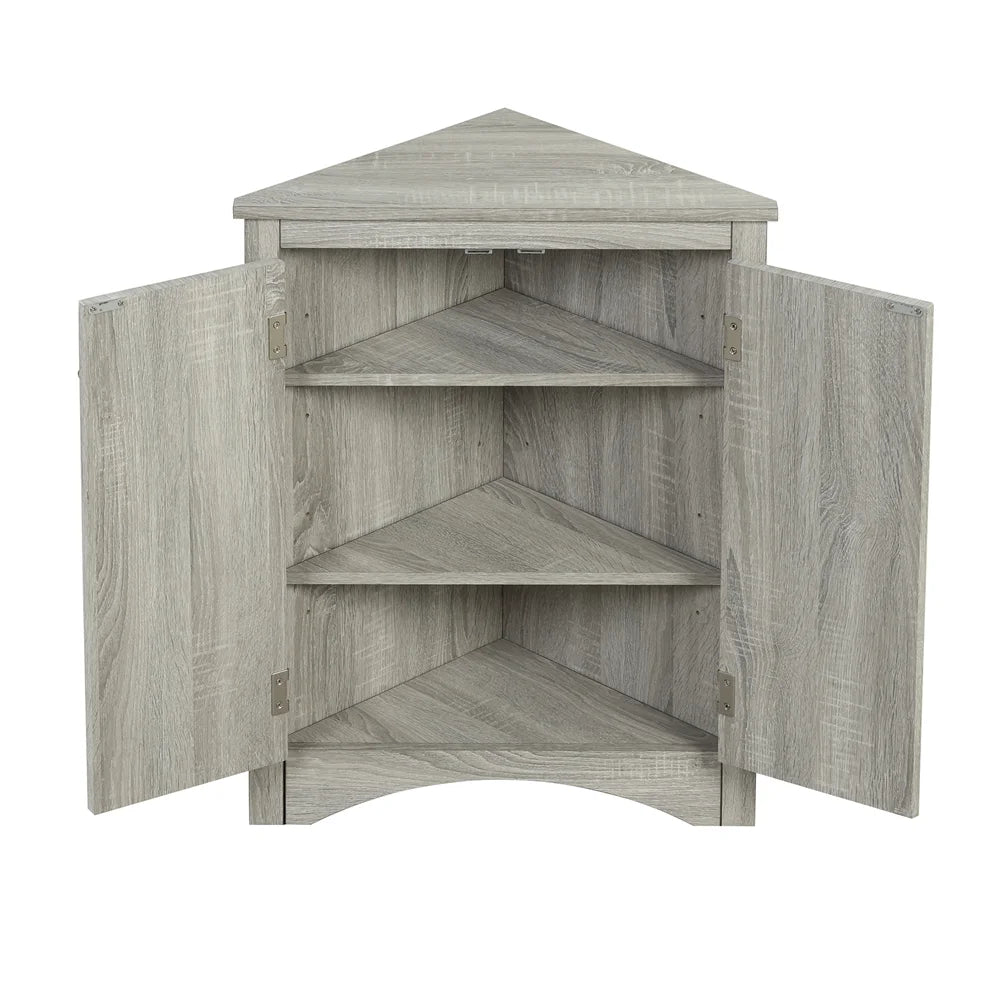 Home Floor Corner Cabinet with Adjustable Shelves and Two Doors, Triangle Bathroom Storage Cabinet - Product image 4