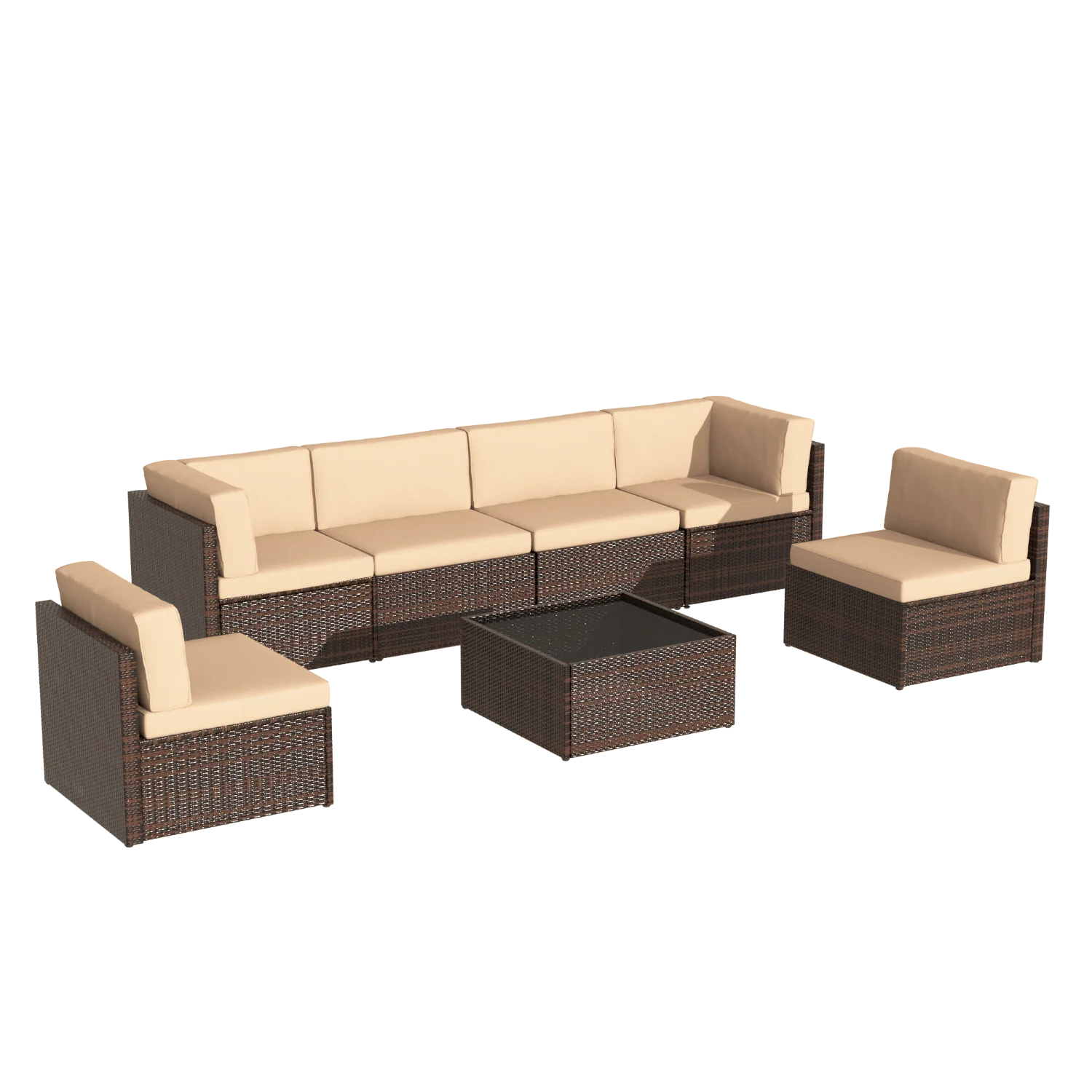 AECOJOY 7 Piece Outdoor Patio Furniture Set with Waterproof Cover, Brown & Beige
