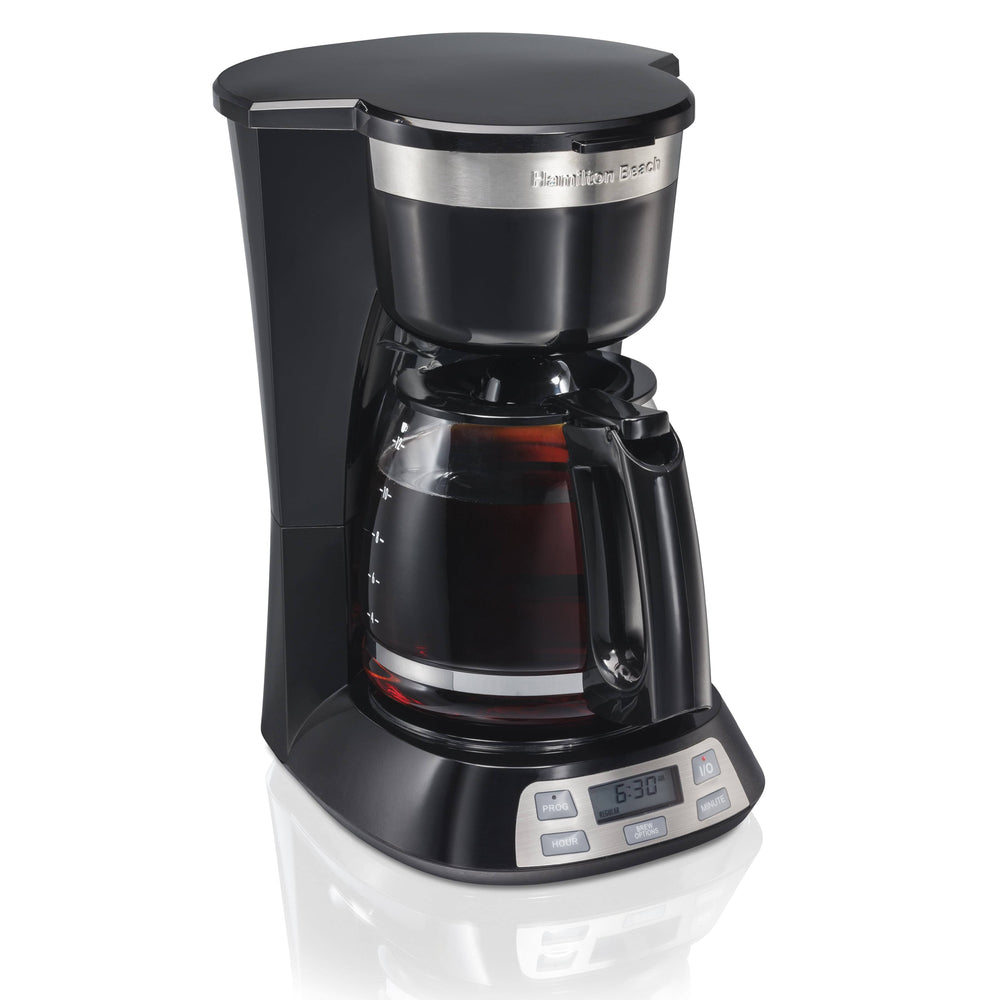 Hamilton Beach Programmable Coffee Maker, 12 Cups, Stainless Steel Accents, 49632, Black