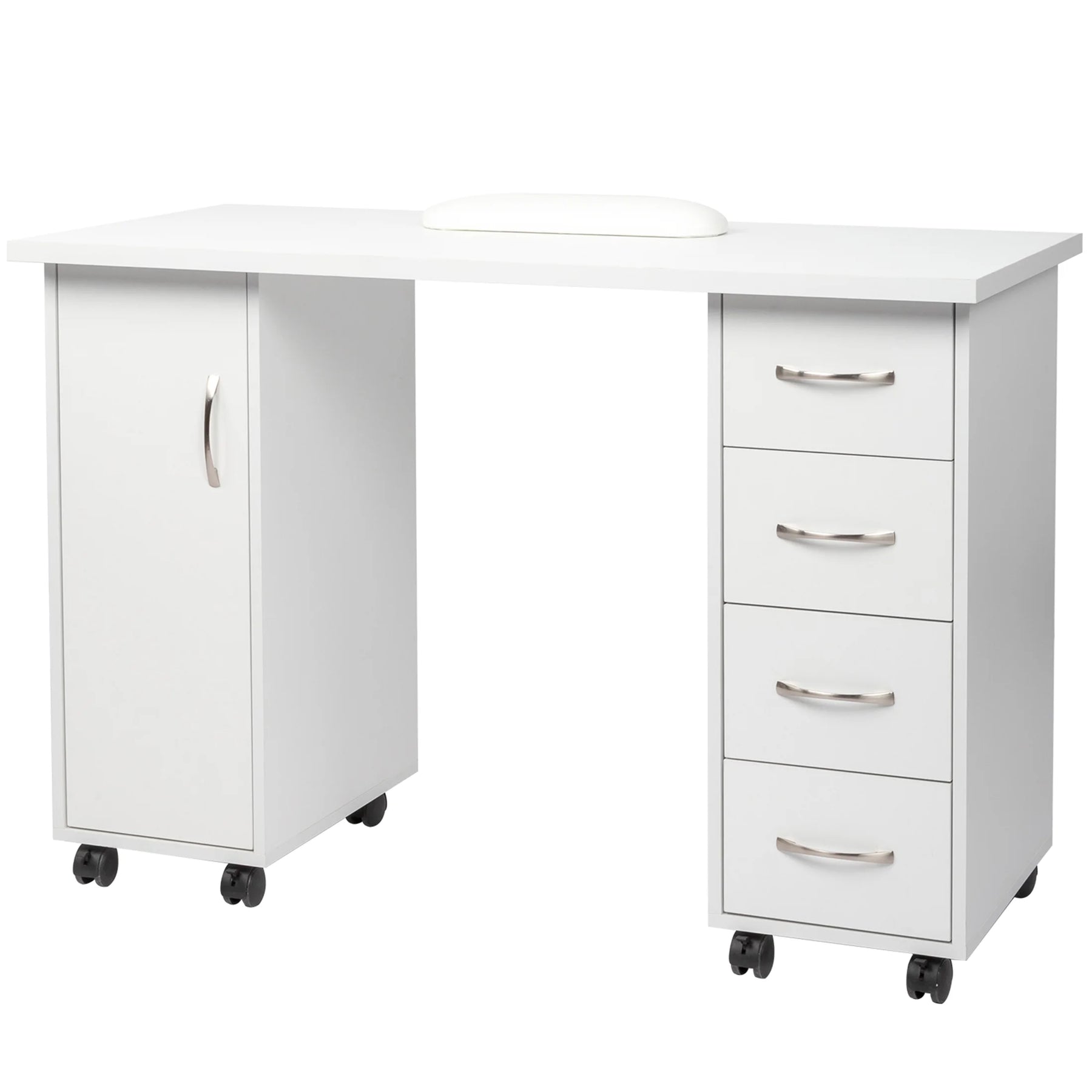 Sesslife White Computer Desk, Writing Desk with Lockable Wheels???modern Wood Study Desk with 4 Drawers - Product image 10