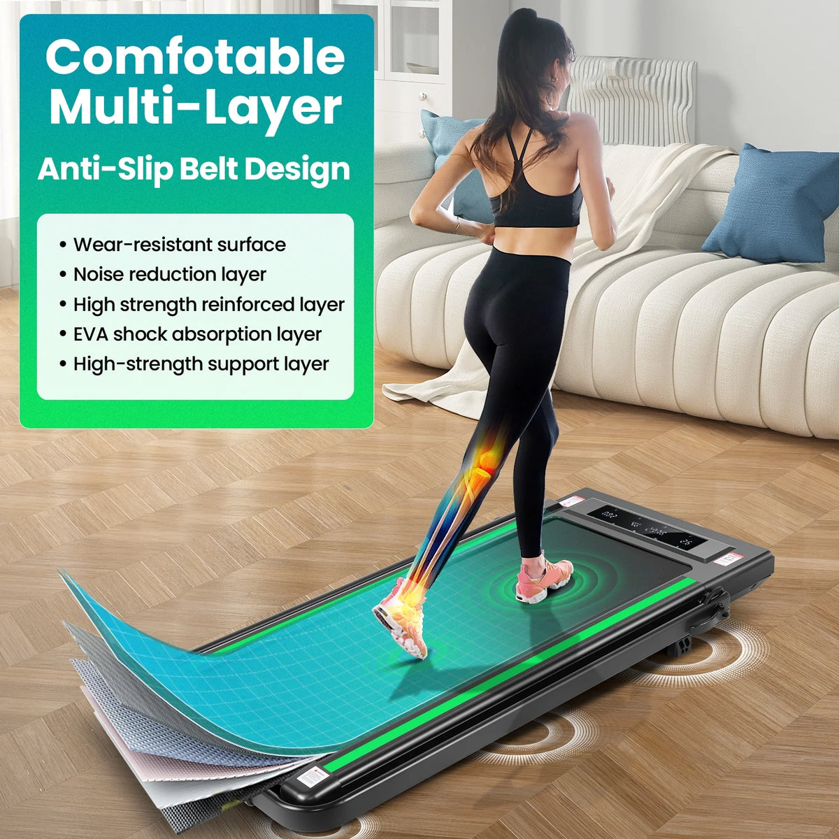 2 in 1 Walking Pad Treadmill with Incline, 2.5HP Under Desk Treadmill with Handle Remote Control & LED - Product image 8