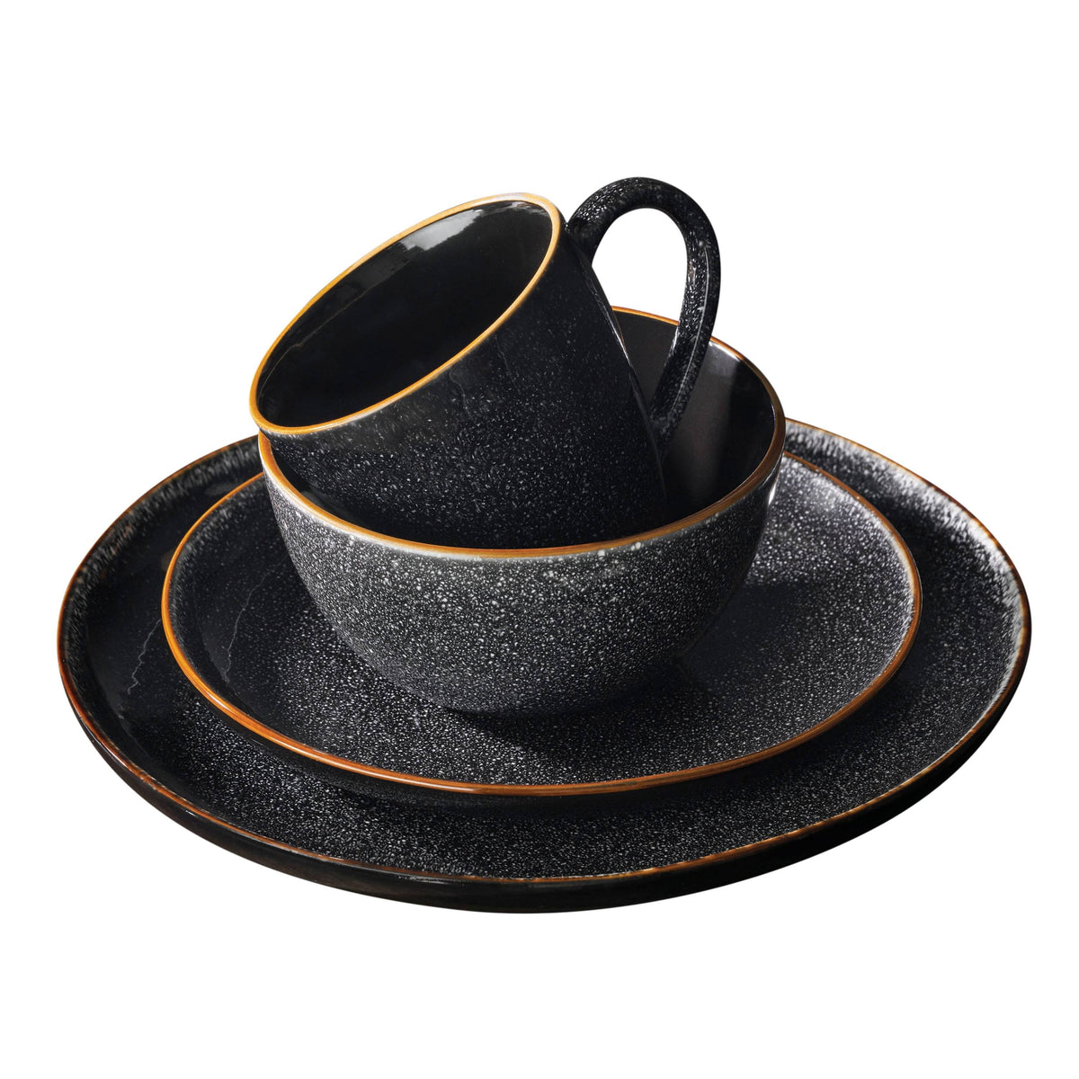 Better Homes & Gardens 16-Piece Burns Dinnerware Set, Black Speckled - Product image 1