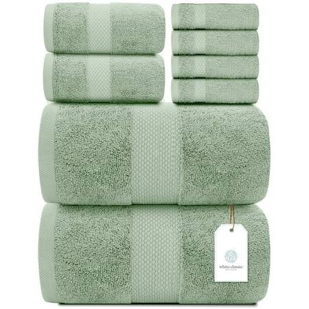 White Classic Luxury Green Bath Towel Set - Hotel Soft Cotton 2/Bath 2/Hand 4/Wash - 8 Piece, Size: 27x54 - Product image 1