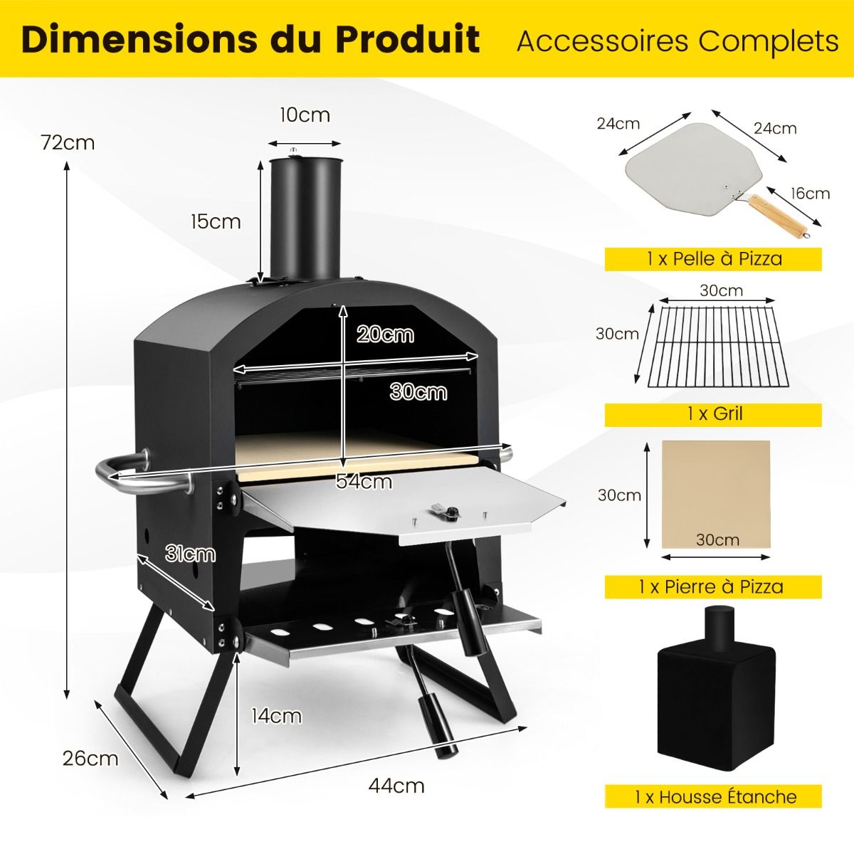 2-Layer Outdoor Pizza Oven Removable Middle Shelf with Pizza Stone Rack Shovel Waterproof Cover Chimney -