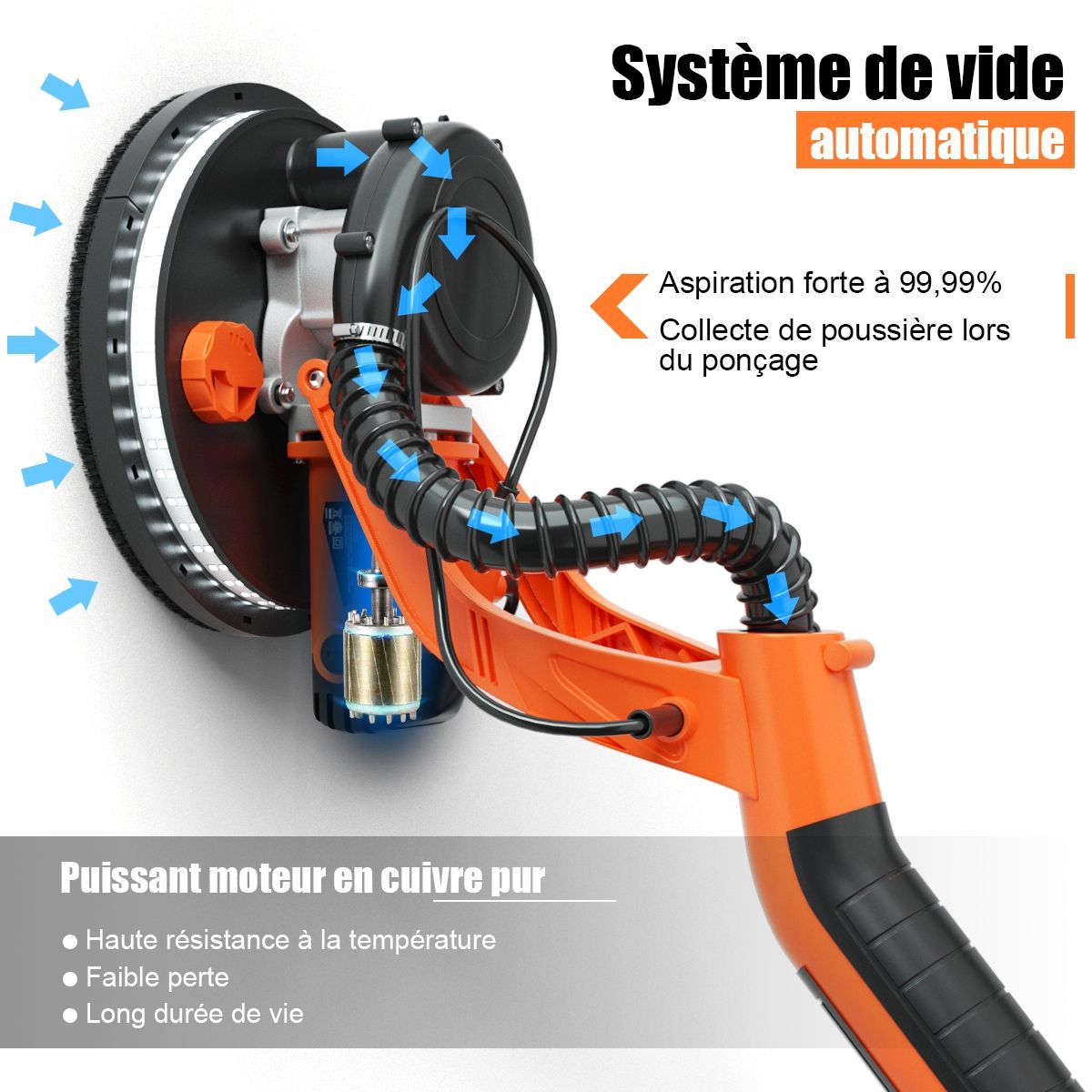750W Plasterboard Sander with LED Light 6 Variable Speeds 800-1750 rpm -