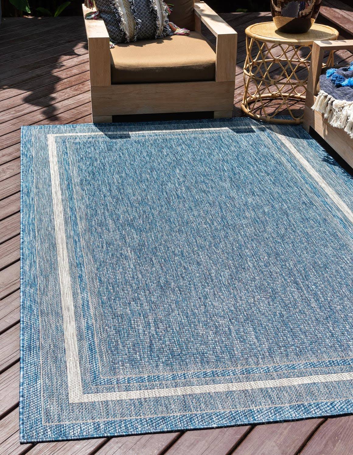Unique Loom Soft Border Outdoor Area Rug - 9' x 12' Blue - Product image 1