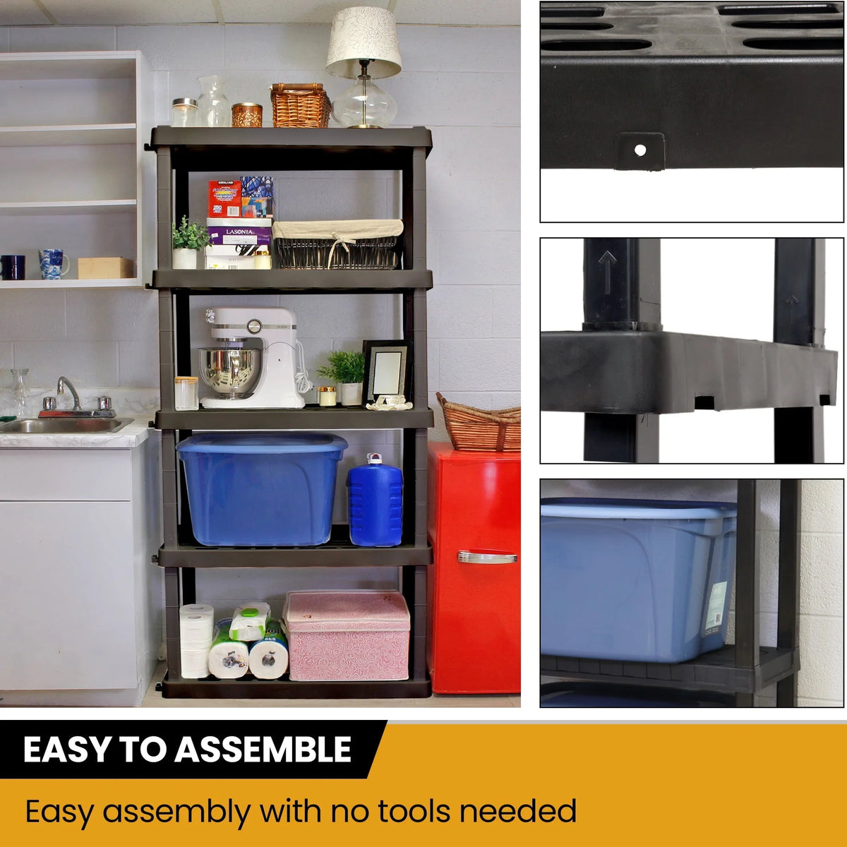 Hyper Tough Large 5 - Tier Shelving Unit, W36 x D18 x H74" Interlocking Multipurpose Organizer, Black - Product image 6