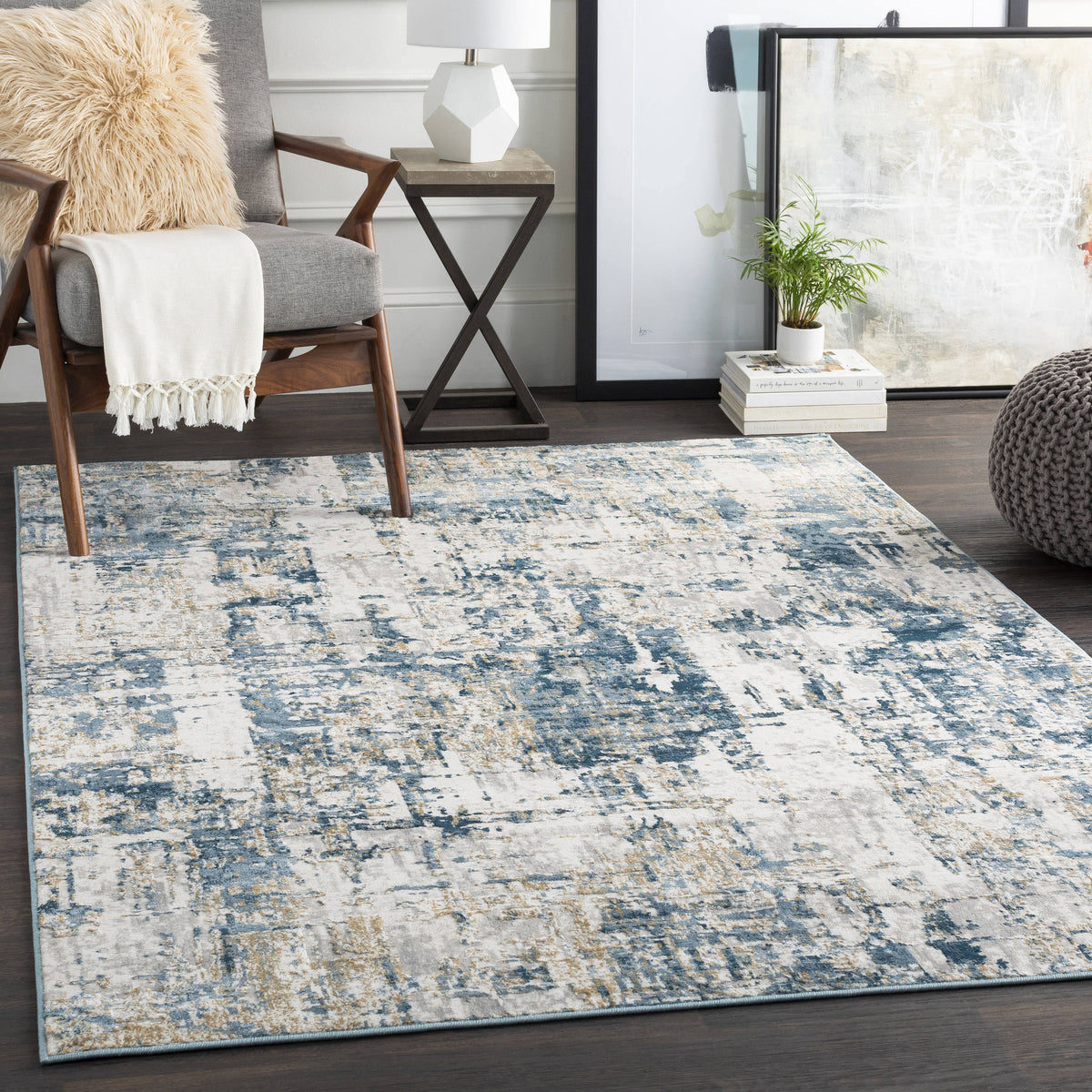 Origin 21 with STAINMASTER Quatro 2 x 3 Dark Blue Indoor/Outdoor Abstract Area Rug - 219174 - Product image 1