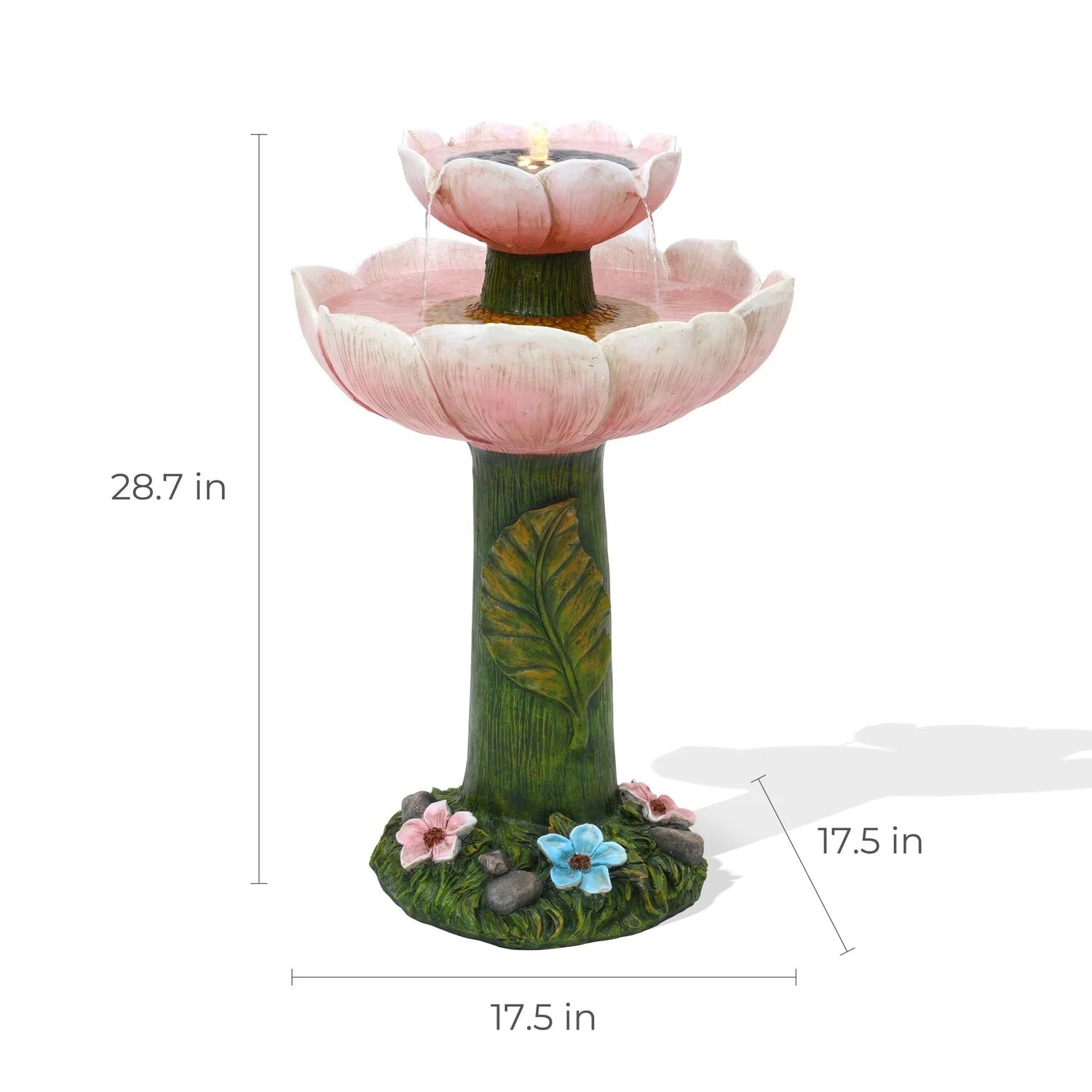 Luxenhome Solar Powered Pink Flower 2 - Tier Resin Birdbath Fountain with Lights - Product image 6