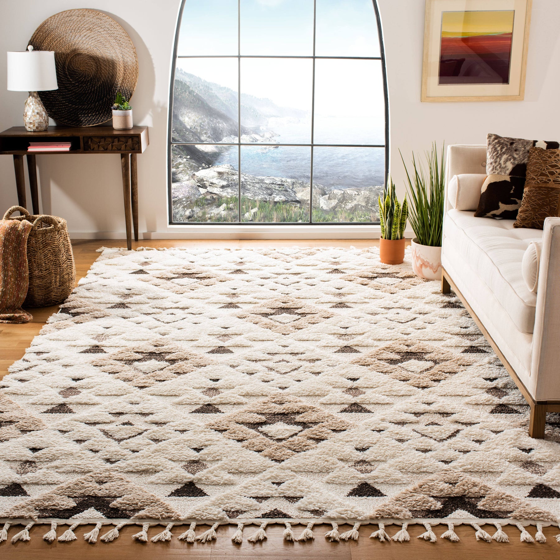 Safavieh Moroccan Tassel Shag Ivory/Brown 9 ft. x 12 ft. Area Rug - Product image 1