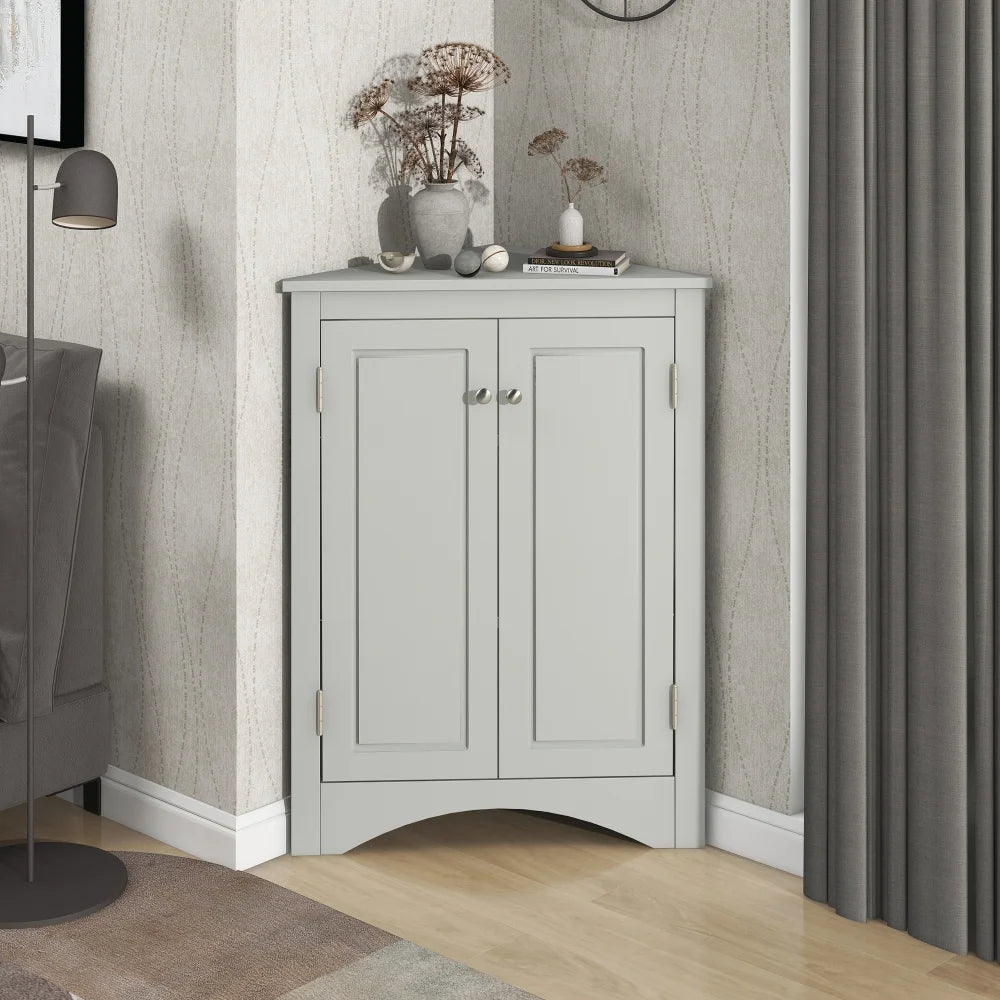 Home Floor Corner Cabinet with Adjustable Shelves and Two Doors, Triangle Bathroom Storage Cabinet - Product image 15