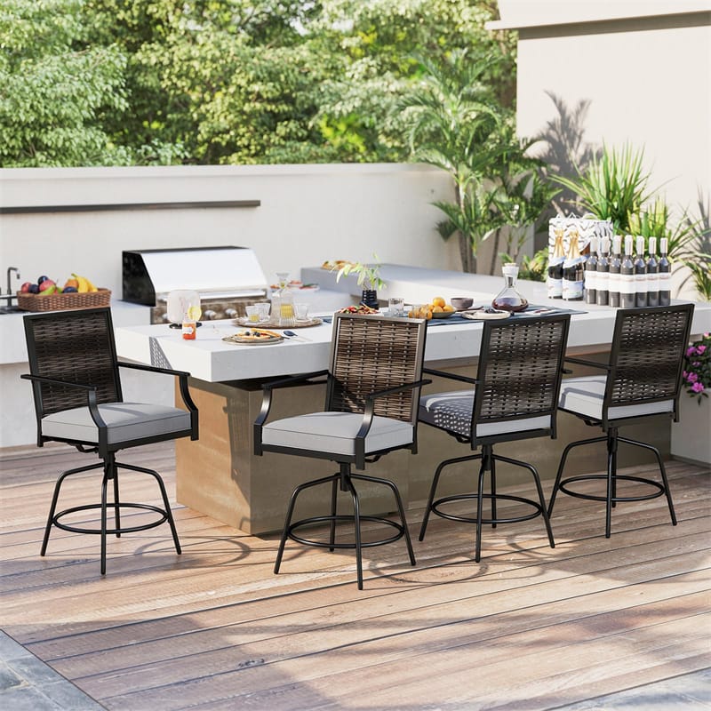 Outdoor PE Wicker Swivel Bar Stools Set of 2, Metal Frame Counter Height Patio Chairs with Back & Cushions - Product image 10