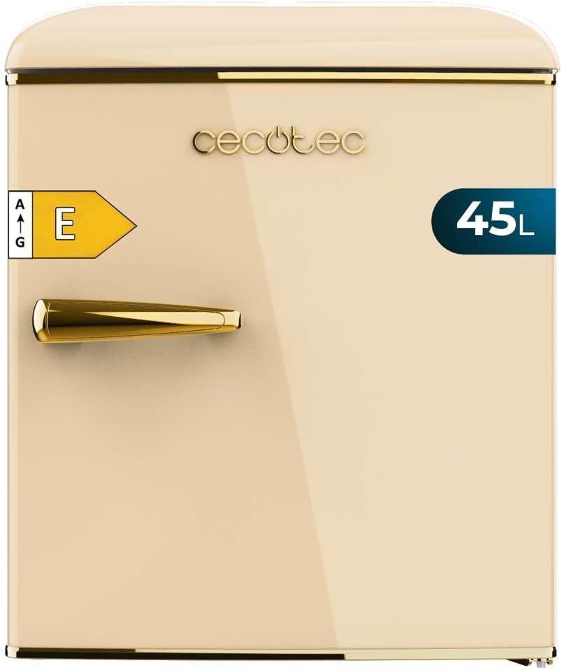 Cecotec Mini Fridge Bolero CoolMarket TT Origin 45 Beige E. Fridge Height 55cm and Width 44.7cm, Energy Class E, Ice Tray and Chrome Handle, Beige
