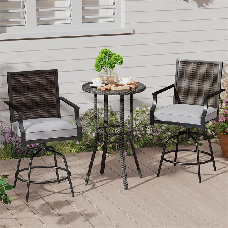 Outdoor PE Wicker Swivel Bar Stools Set of 2, Metal Frame Counter Height Patio Chairs with Back & Cushions - Product image 3