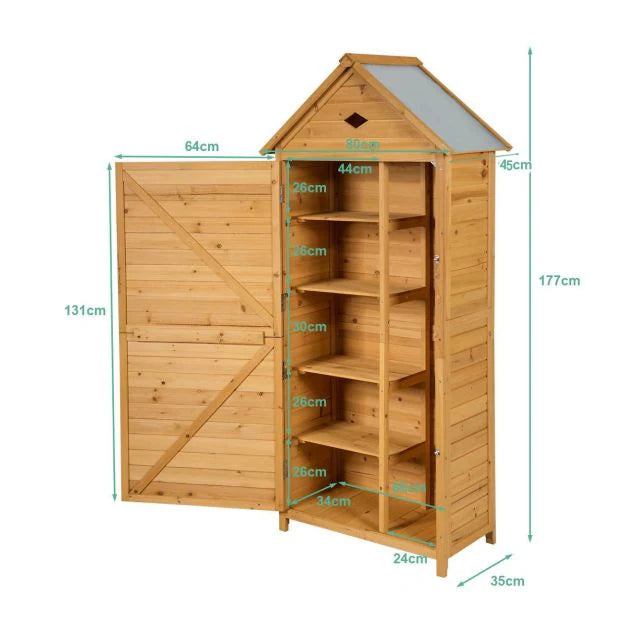 Outdoor garden shed with 5 shelves, lockable cabin in fir wood, galvanized sheet metal roof 20_0005485 -