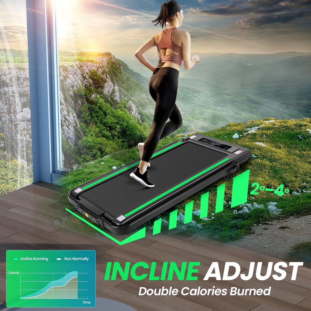 2 in 1 Walking Pad Treadmill with Incline, 2.5HP Under Desk Treadmill with Handle Remote Control & LED - Product image 4