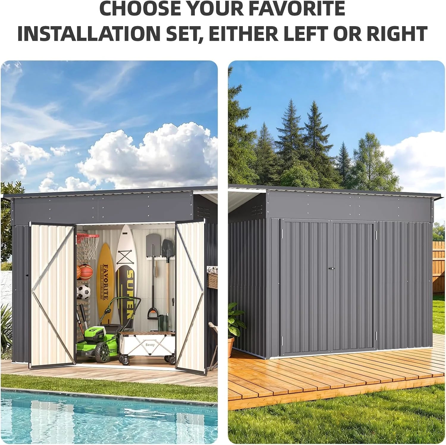 AECOJOY 6'x14' Outdoor Open-Sided Storage Shed with Attached Hardtop Metal Pergola - Product image 5