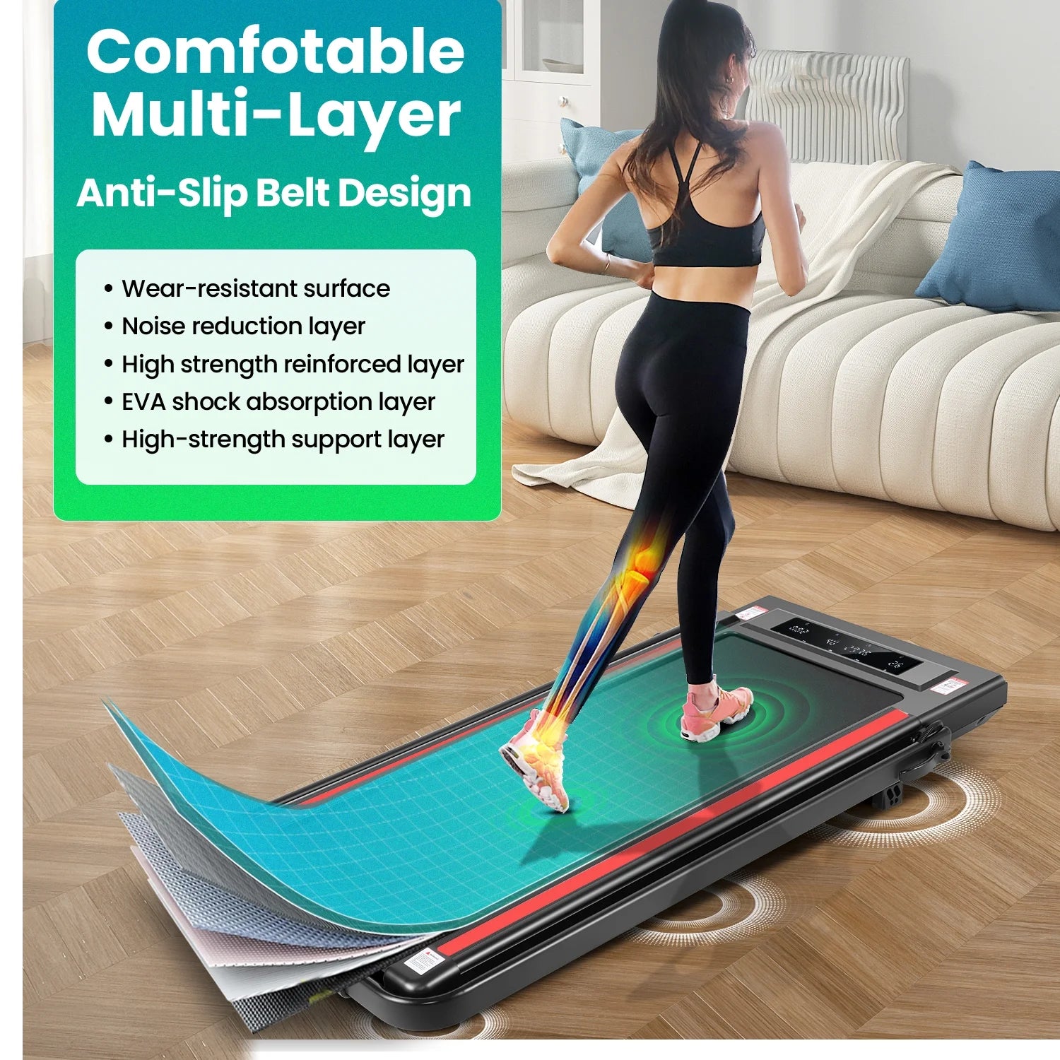 2 in 1 Walking Pad Treadmill with Incline, 2.5HP Under Desk Treadmill with Handle Remote Control & LED - Product image 20